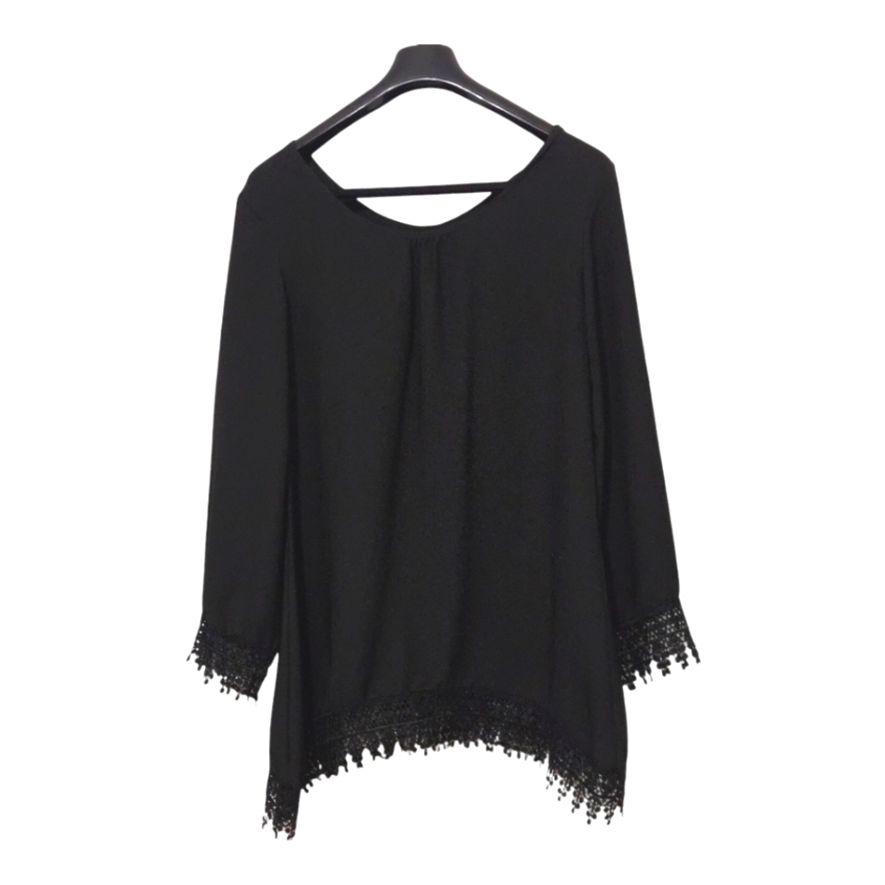 Black Lace Trim Longsleeve Tunic Top Size Medium